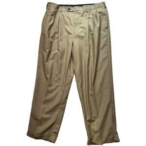 John Henry Men's Rayon Cuffed Dress Pants Pleated Front Size 40x30 Beige Pockets